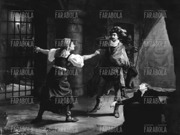 Stampa tedesca con una scena de Il trovatore di Giuseppe Verdi, XIX secolo