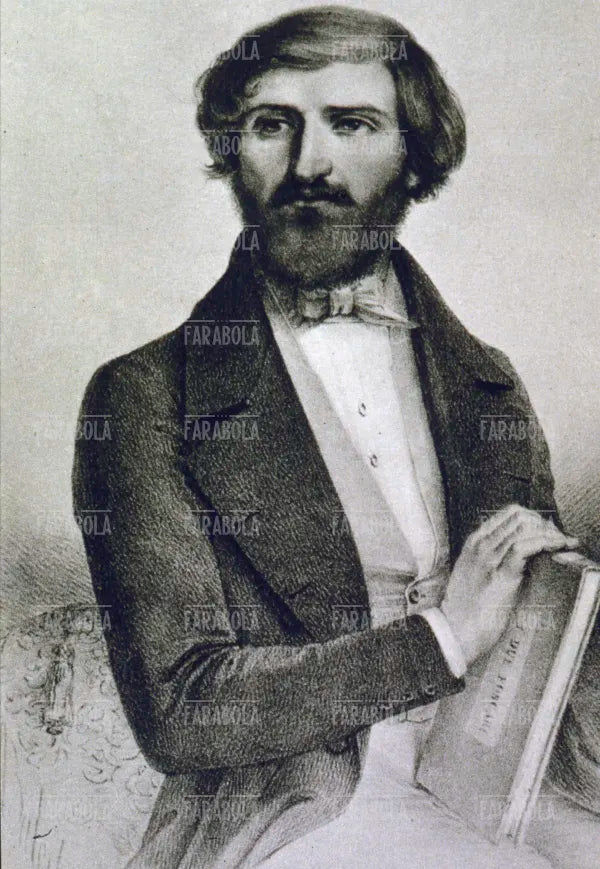 Giuseppe Verdi con lo spartito de I due Foscari, 1844