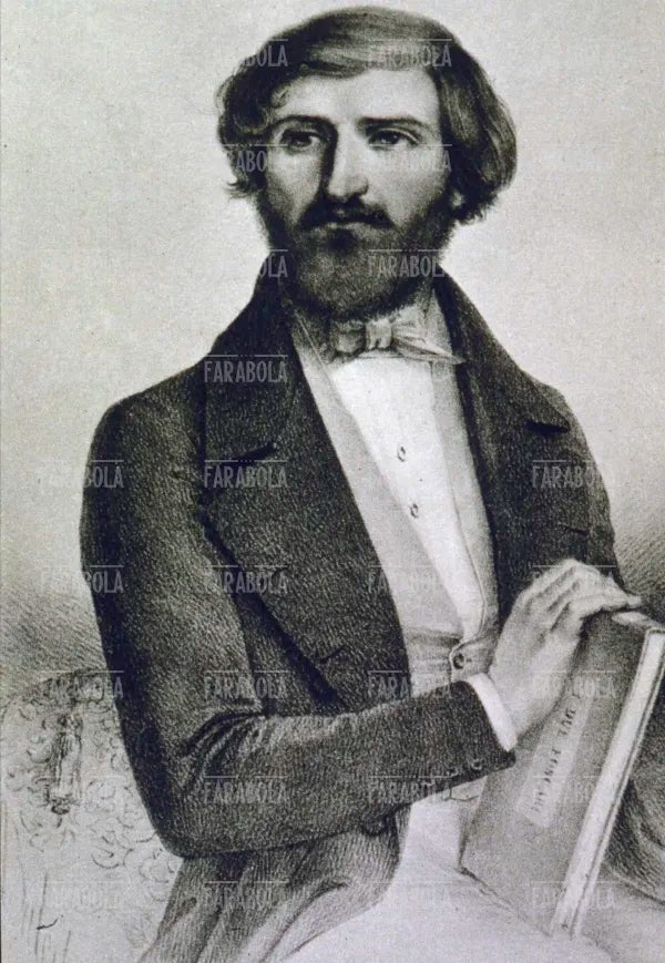 Giuseppe Verdi con lo spartito de I due Foscari, 1844