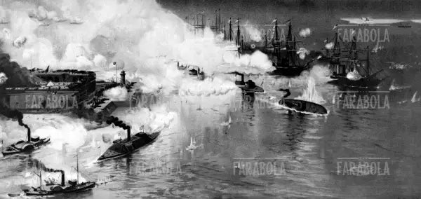 La flotta di Farragut nella baia di Mobile, Guerra di Secessione Americana, 1864