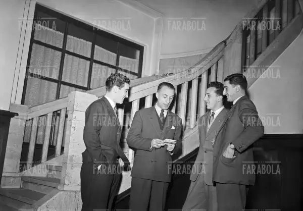Roberto Copernico, Egisto Pandolfini e Renzo Burini al raduno della nazionale, Milano, 1950