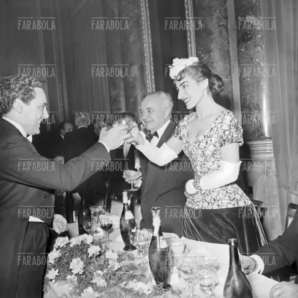 Maria Callas, Mario Del Monaco ed Ezio Vigorelli al Dopo Scala, Prima della Scala con Norma, Milano, 1955
