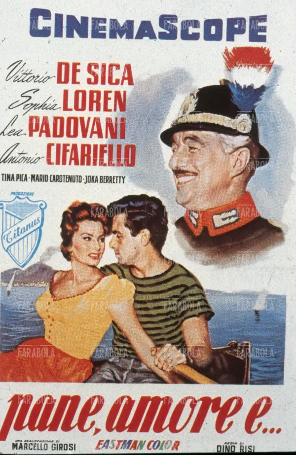 Sophia Loren, Antonio Cifariello e Vittorio De Sica, Locandina del film Pane, amore e..., 1955