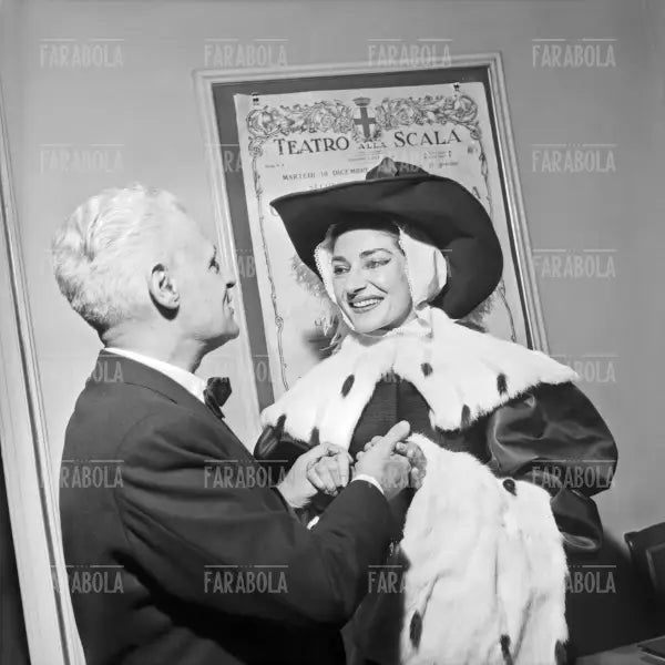 Maria Callas e Antonio Ghiringhelli, Prima della Scala con Un ballo in maschera, Milano, 1957
