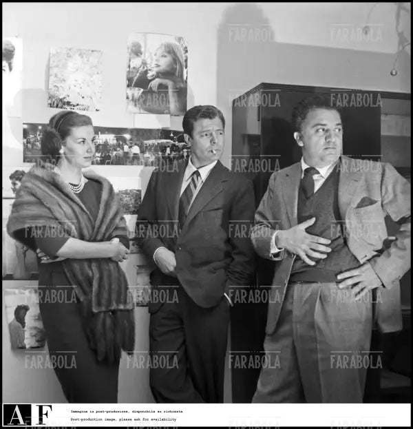 Marcello Mastroianni, Federico Fellini e Madeleine Fischer, Roma, 1958