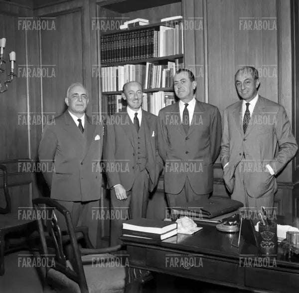 Die Manager von La Rinascente Cesare Brustio, Aldo Borletti, Giorgio Brustio und Ezio Vigorelli, Mailand, 1959