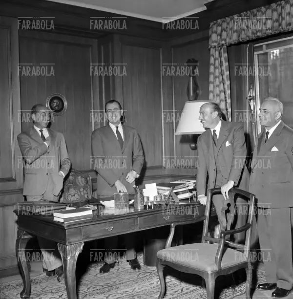 I dirigenti della Rinascente Cesare Brustio, Aldo Borletti, Giorgio Brustio ed Ezio Vigorelli, Milano, 1959