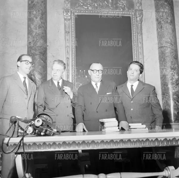 Eugenio Montale, Cino Del Duca, Alfredo Rizzadri e Stefano D'Arrigo, Premio Del Duca, Milano, 1959