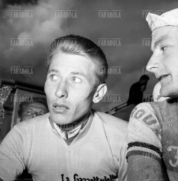 Jacques Anquetil dopo l'arrivo a Bolzano, Giro d'Italia, 1959