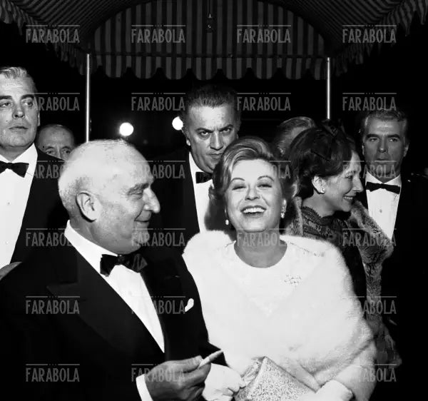 Mario Pisu, Federico Fellini, Giulietta Masina, Valentina Cortese e Giorgio Strehler, Milano, 1965