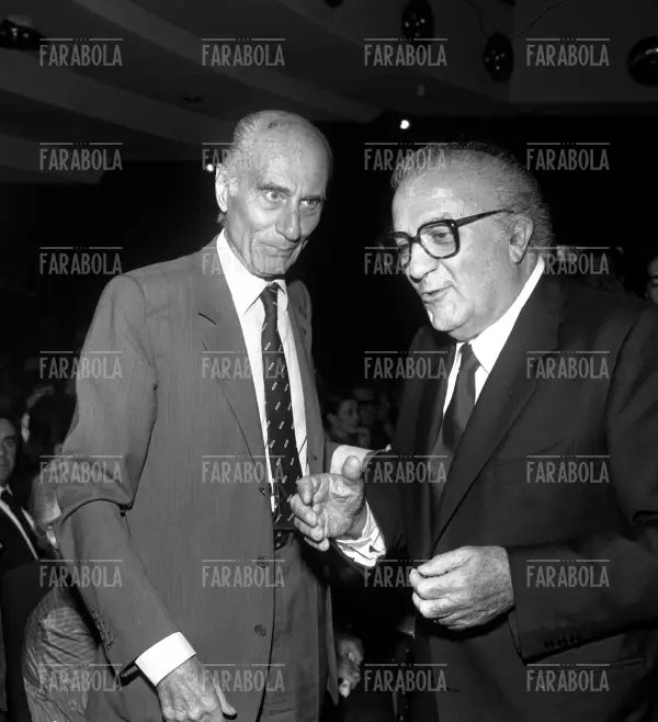 Federico Fellini e Indro Montanelli, Milano, 1983