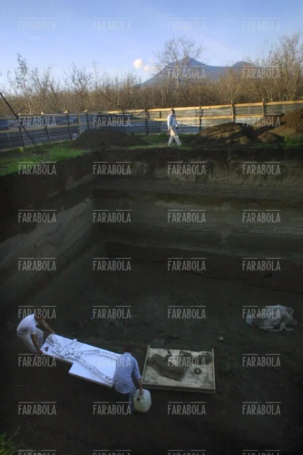 Scheletro di uno schiavo ritrovato negli scavi di Pompei, 1994