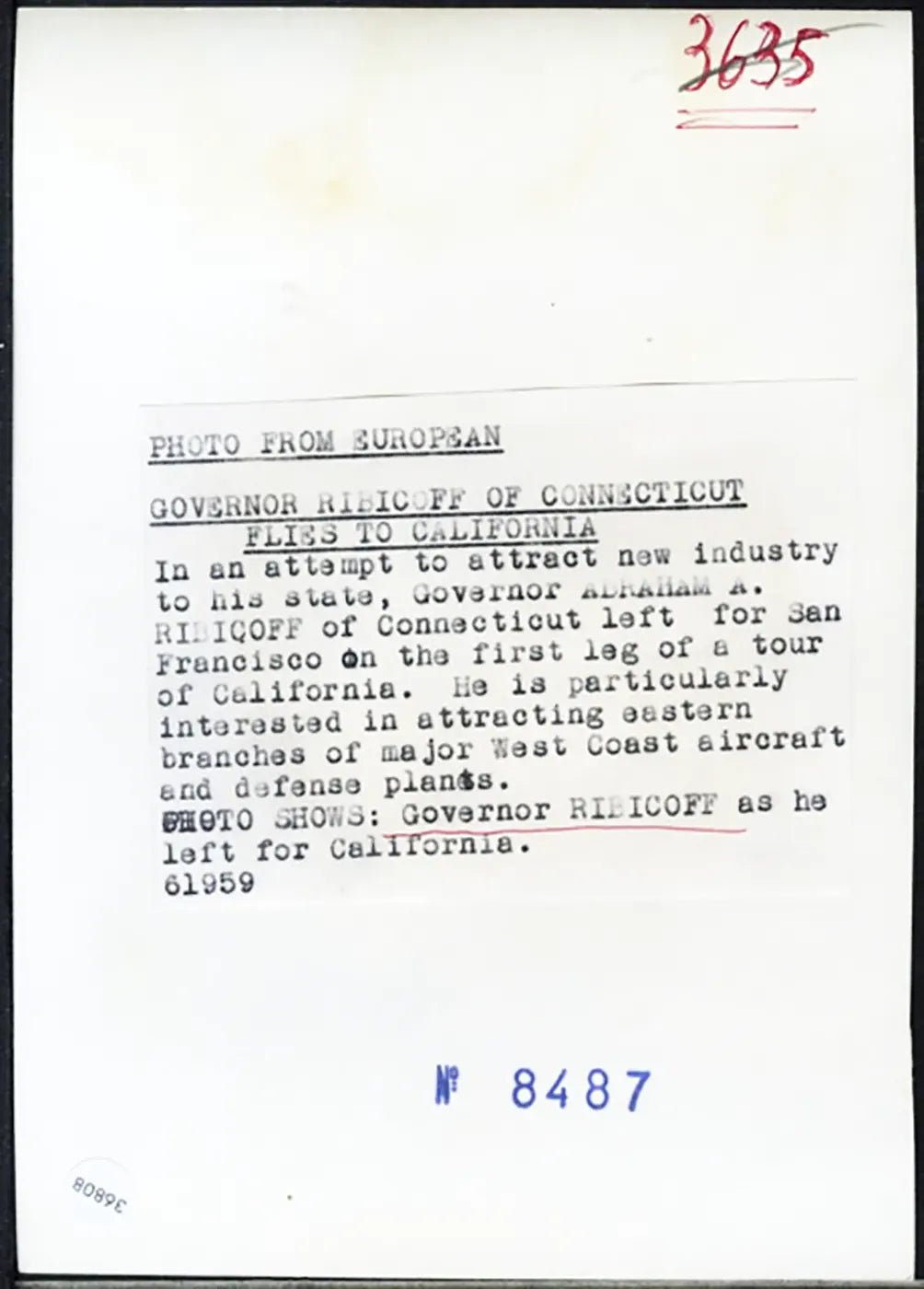 Abraham A. Ribicoff Stati Uniti 1959 Ft 36808 - Stampa 13x18 cm - Farabola Stampa ai sali d'argento