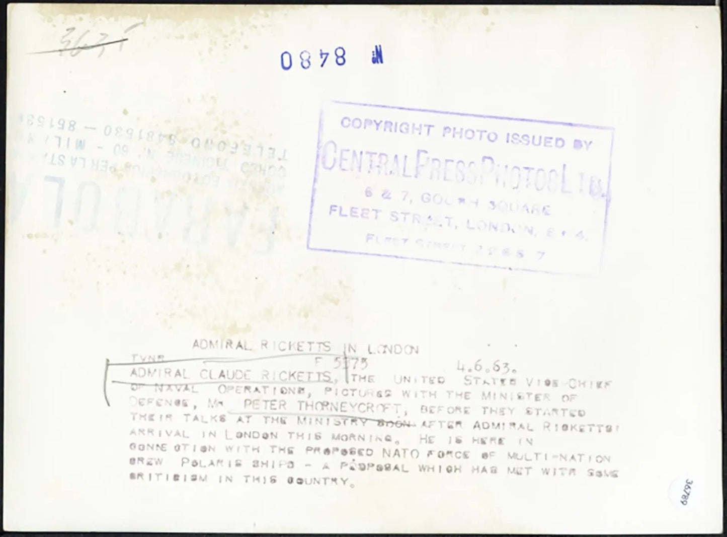 Admiral Claude Ricketts 1963 Ft 36789 - Stampa 20x15 cm - Farabola Stampa ai sali d'argento