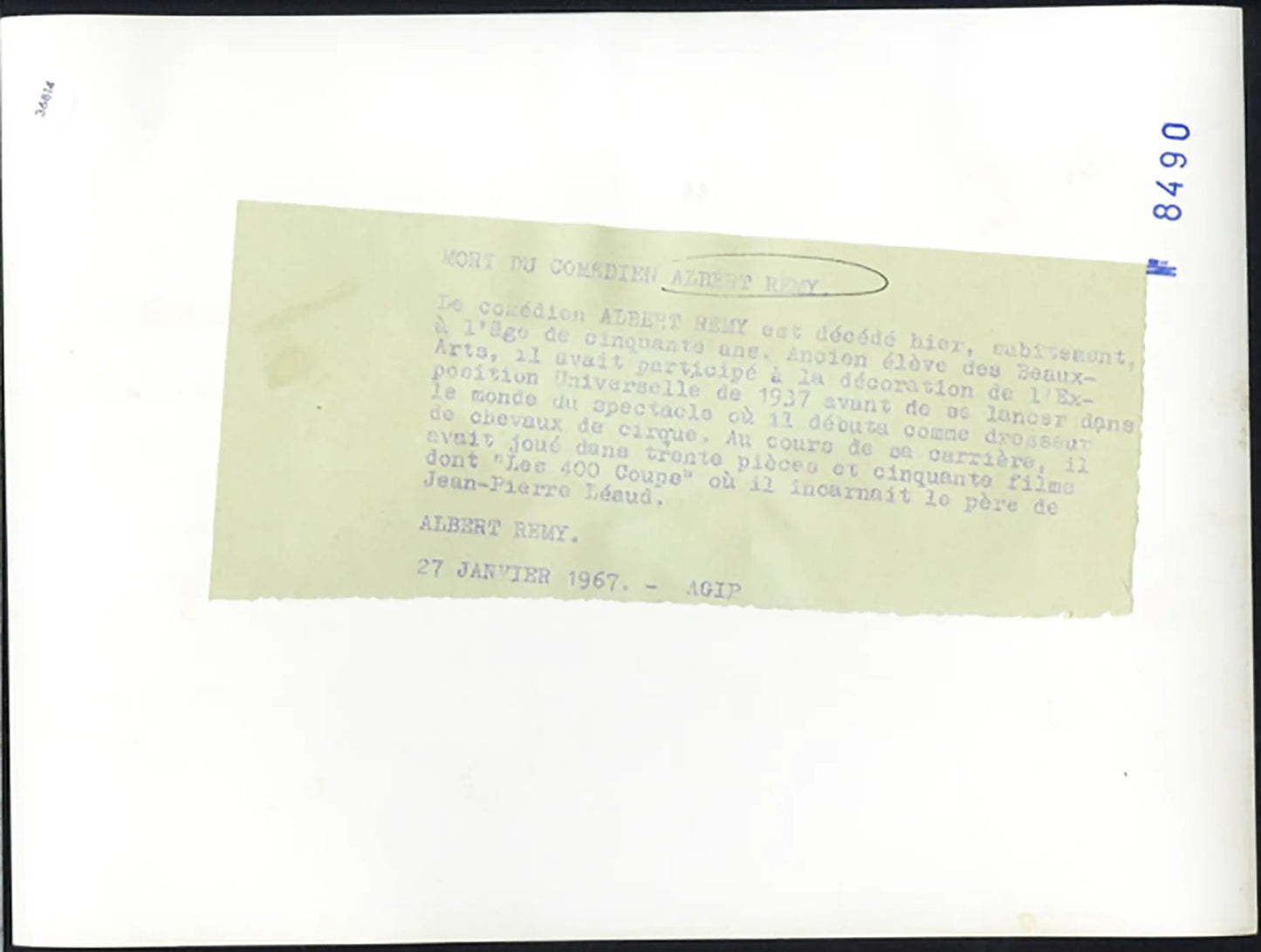 Albert Rémy 1967 Ft 36814 - Stampa 24x18 cm - Farabola Stampa ai sali d'argento