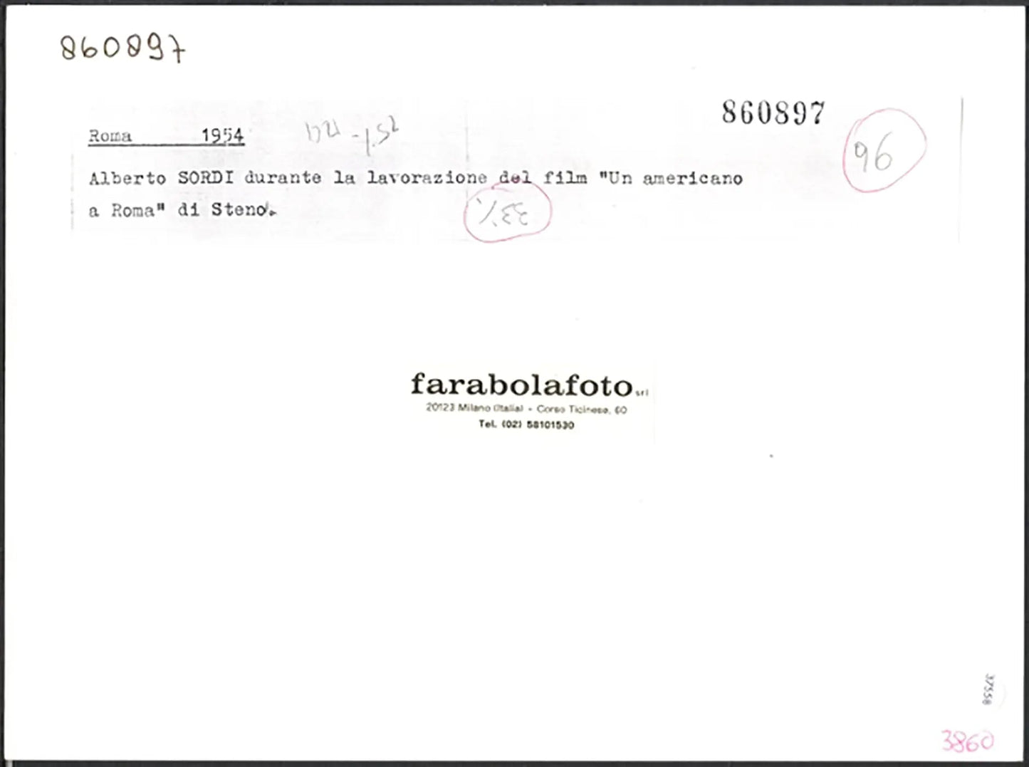 Alberto Sordi Un americano a Roma 1954 Ft 37558 - Stampa 24x18 cm - Farabola Stampa ai sali d'argento (anni 90)