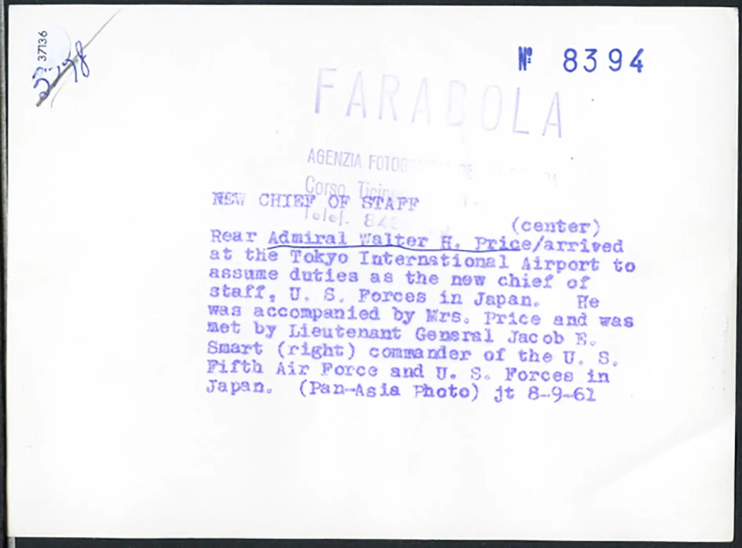 Ammiraglio Walter H. Price 1961 Ft 37136 - Stampa 10x15 cm - Farabola Stampa ai sali d'argento