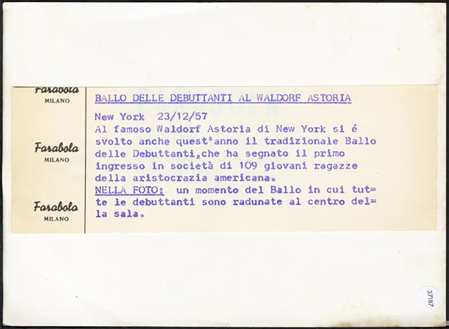 Ballo delle Debuttanti 1957 Ft 37187 - Stampa 18x13 cm - Farabola Stampa ai sali d'argento