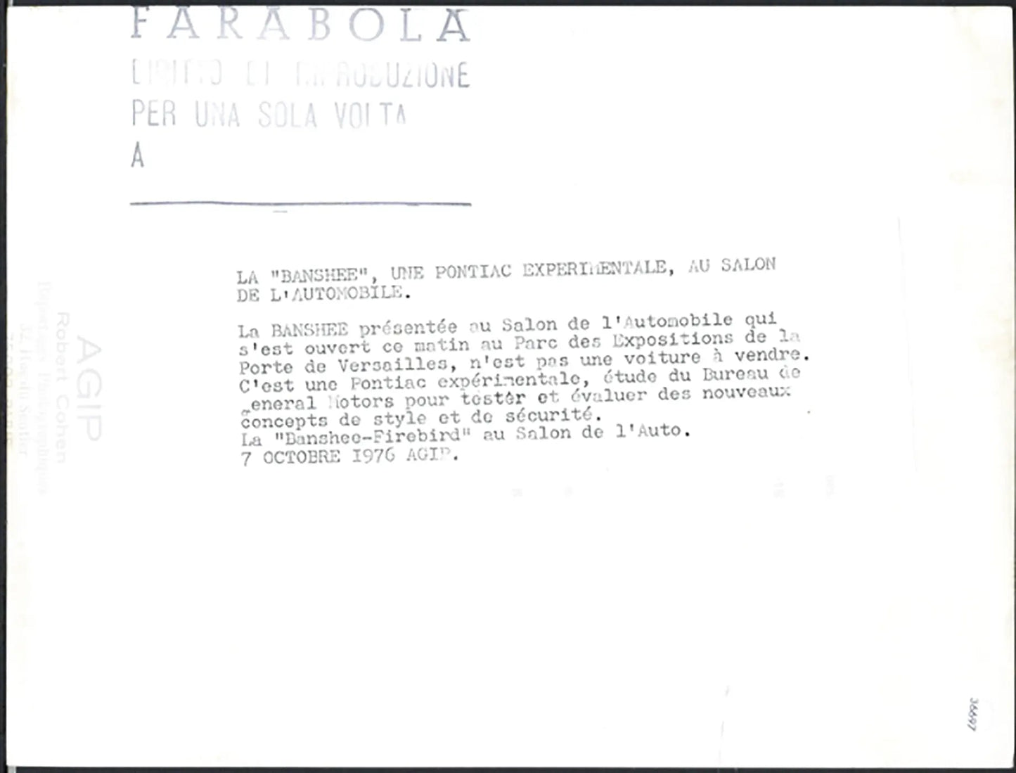 Banshee - Firebird Salone Auto Parigi 1976 Ft 36697 - Stampa 24x18 cm - Farabola Stampa ai sali d'argento
