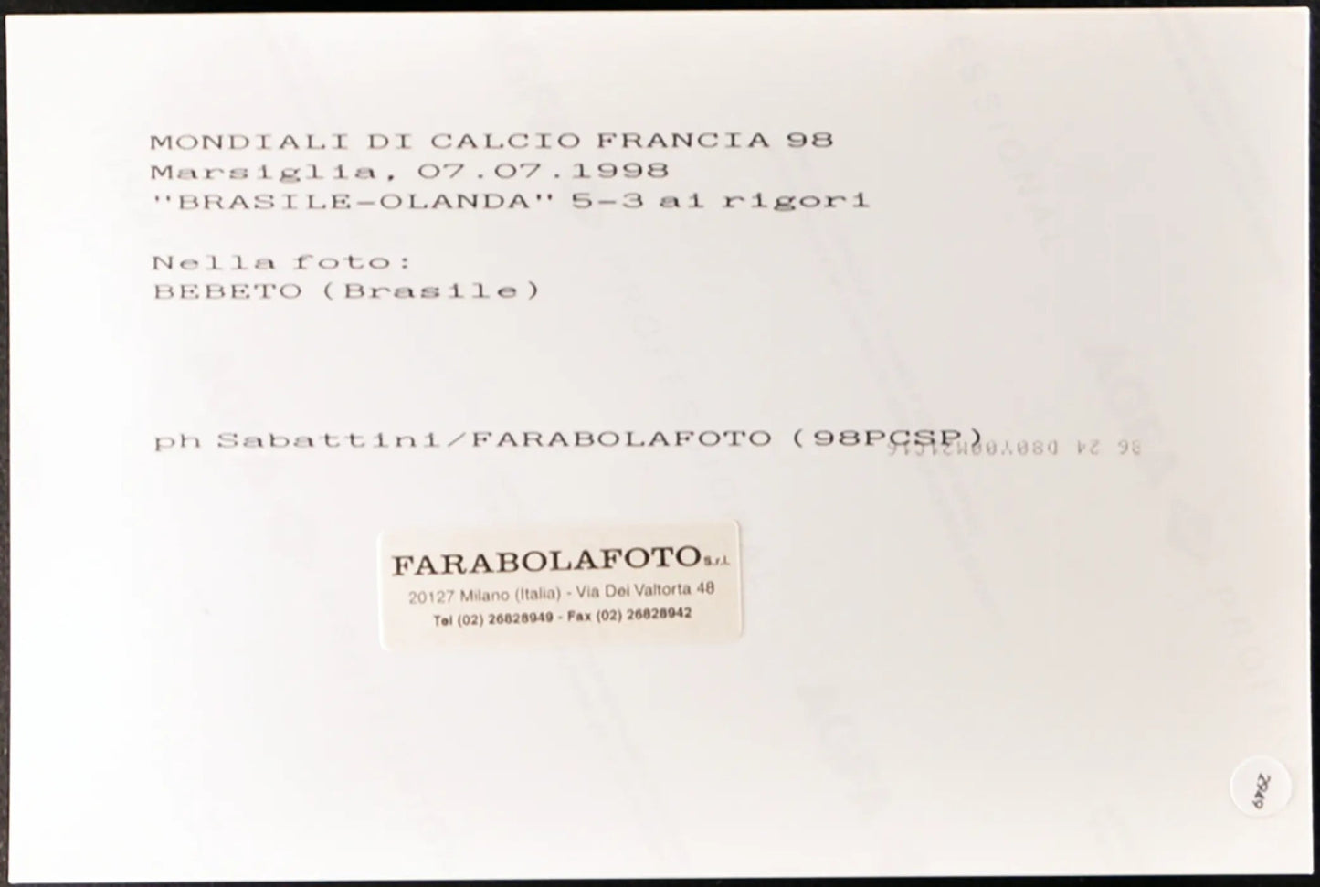 Bebeto Mondiali Francia 98 Ft 2949 - Farabola Stampa ai sali d'argento