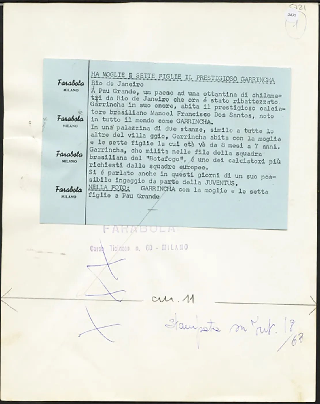 Brasile Garrincha a Rio anni 60 Ft 5471 - Stampa 21x27 cm - Farabola Stampa ai sali d'argento