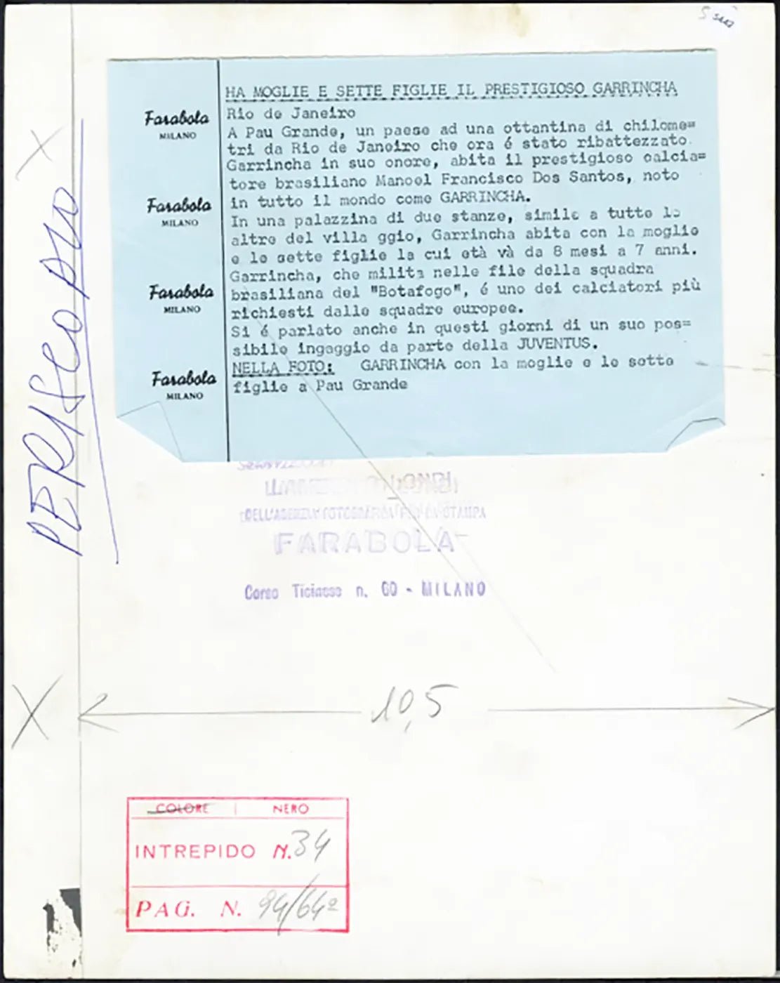 Brasile Garrincha a Rio anni 70 Ft 5442 - Stampa 21x27 cm - Farabola Stampa ai sali d'argento