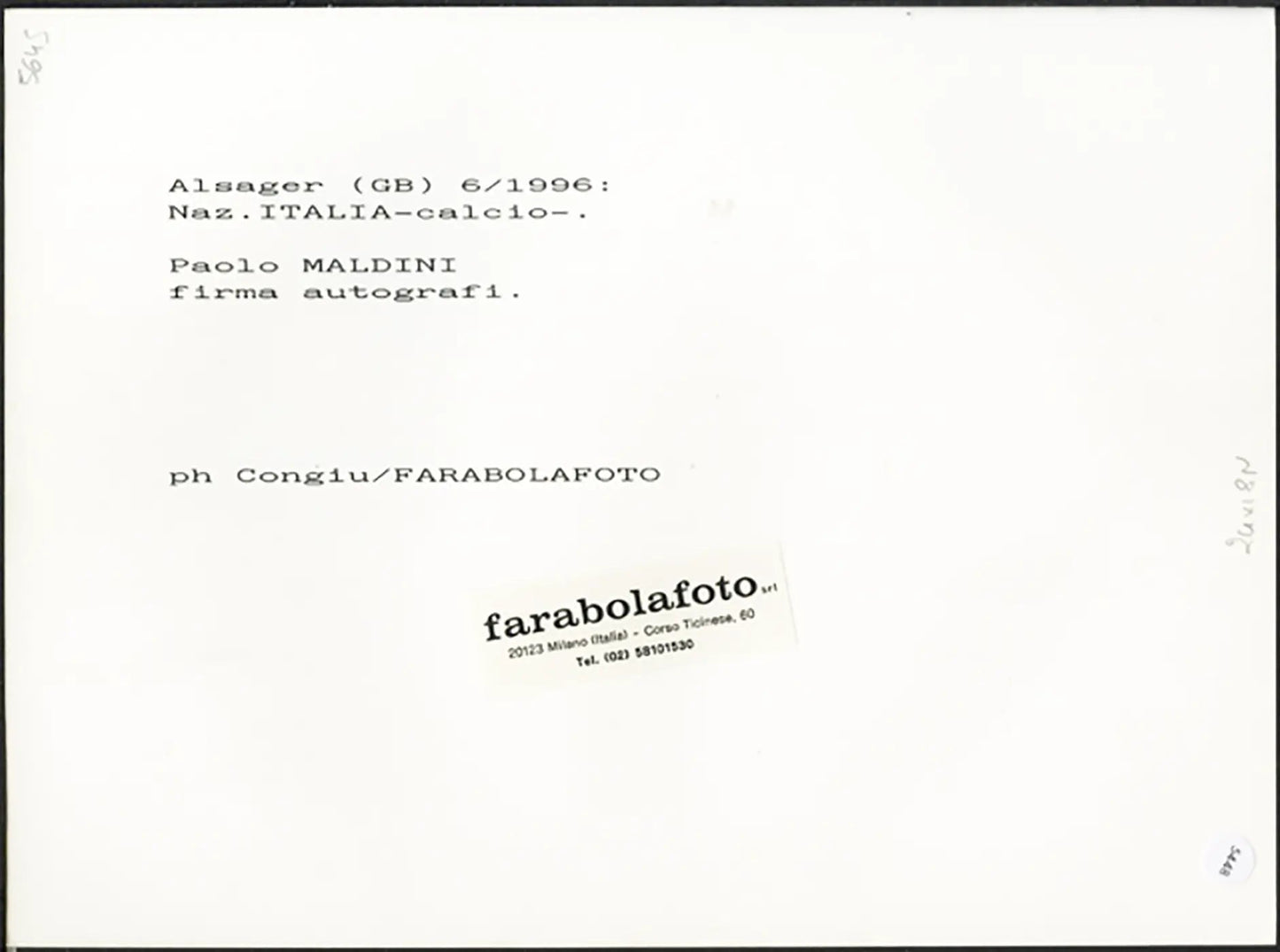 Calcio Paolo Maldini con la nazionale 1996 Ft 5448 - Stampa 24x18 cm - Farabola Stampa ai sali d'argento