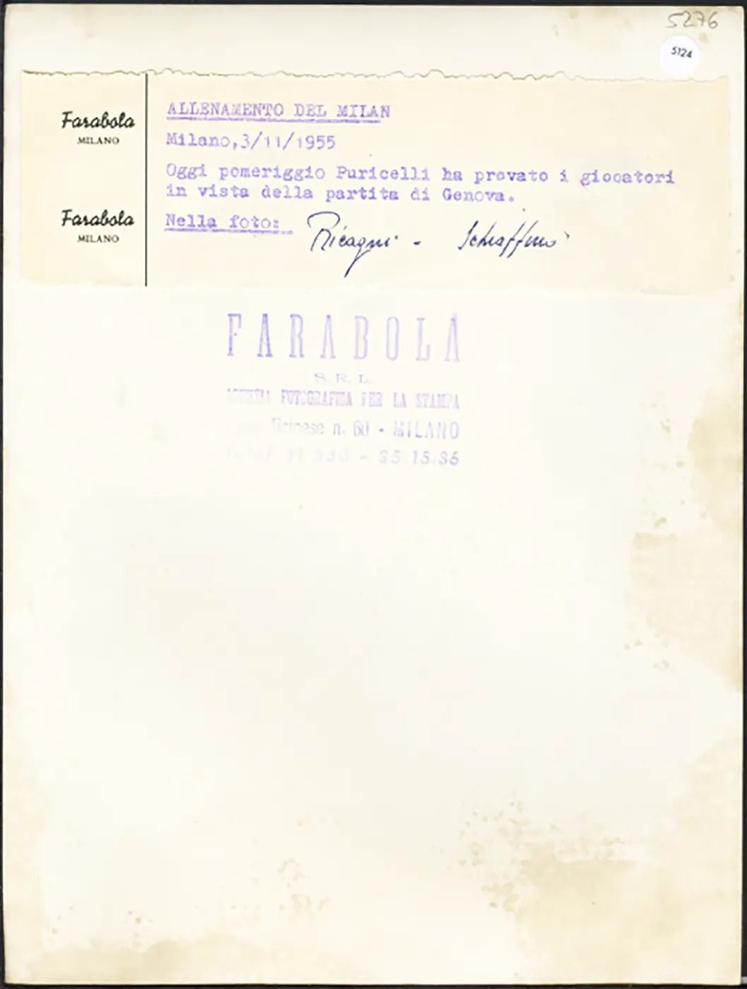 Calcio Ricagni e Schiaffino Milan 1955 Ft 5124 - Stampa 24x18 cm - Farabola Stampa ai sali d'argento
