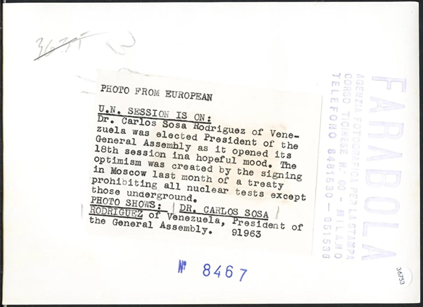 Carlos Sosa Rodriguez Onu 1963 Ft 36753 - Stampa 13x18 cm - Farabola Stampa ai sali d'argento