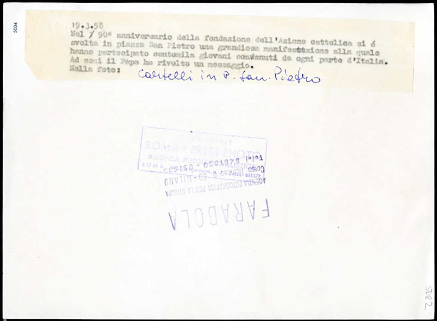 Cartelli in San Pietro per l'Azione Cattolica 1958 Ft 5034 - Stampa 24x18 cm - Farabola Stampa ai sali d'argento