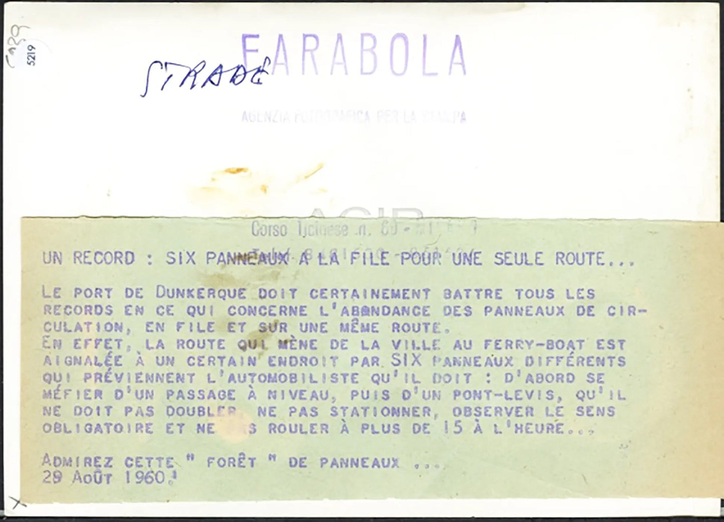 Cartelli stradali a Dunkerque 1960 Ft 5219 - Stampa 13x18 cm - Farabola Stampa ai sali d'argento