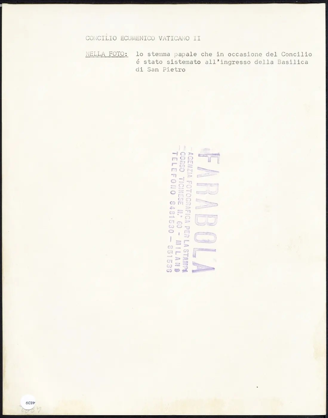 Concilio Vaticano II Stemma Papale Ft 4839 - Stampa 21x27 cm - Farabola breadcrumbs : fotografie - vintage; foto - vintage - storia