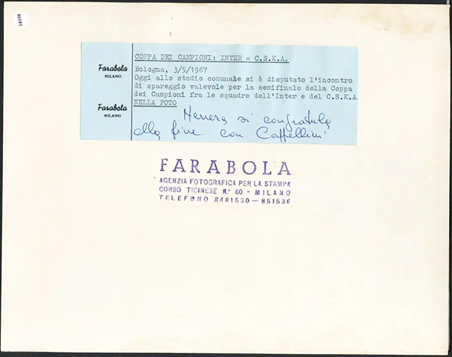 Coppa dei Campioni Inter vs CSKA 1967 Ft 38098 - Stampa 21x27 cm - Farabola Stampa ai sali d'argento