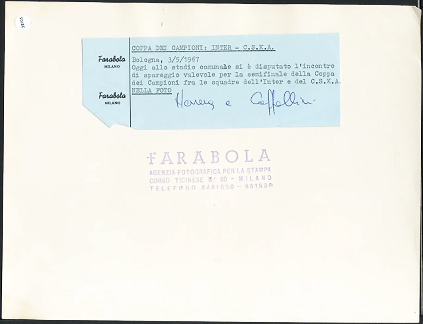 Coppa dei Campioni Inter vs CSKA 1967 Ft 38105 - Stampa 21x27 cm - Farabola Stampa ai sali d'argento