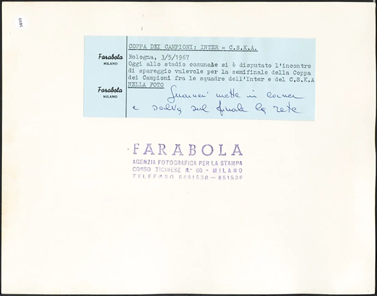 Coppa dei Campioni Inter vs CSKA 1967 Ft 38113 - Stampa 21x27 cm - Farabola Stampa ai sali d'argento