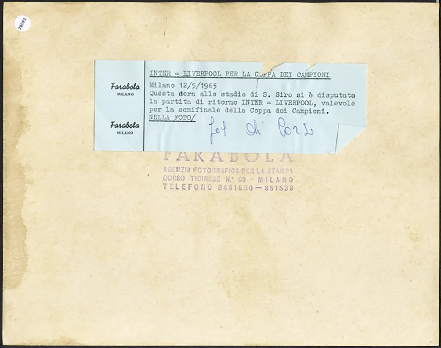 Coppa dei Campioni Inter vs Liverpool 1965 Ft 38092 - Stampa 21x27 cm - Farabola Stampa ai sali d'argento