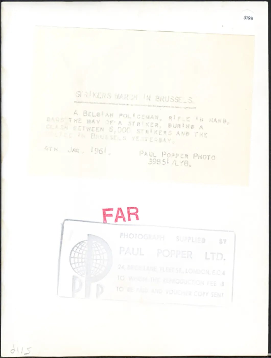 Crisi del Belgio 1961 Ft 5198 - Stampa 20x15 cm - Farabola Stampa ai sali d'argento