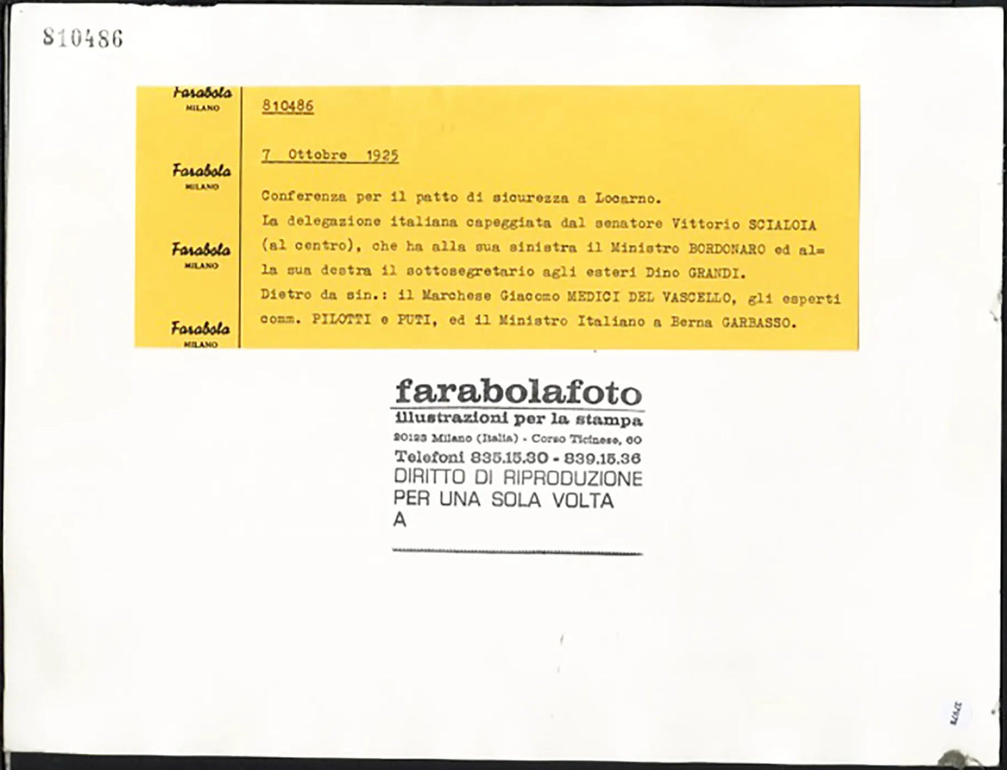 Delegazione italiana a Locarno 1925 Ft 37978 - Stampa 24x30cm - Farabola Stampa ai sali d'argento
