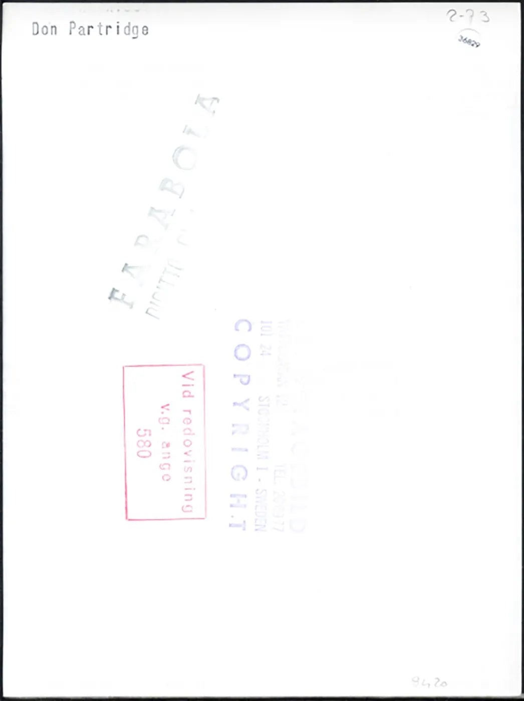 Don Partridge a Stoccolma 1973 Ft 36829 - Stampa 20x30 cm - Farabola Stampa ai sali d'argento