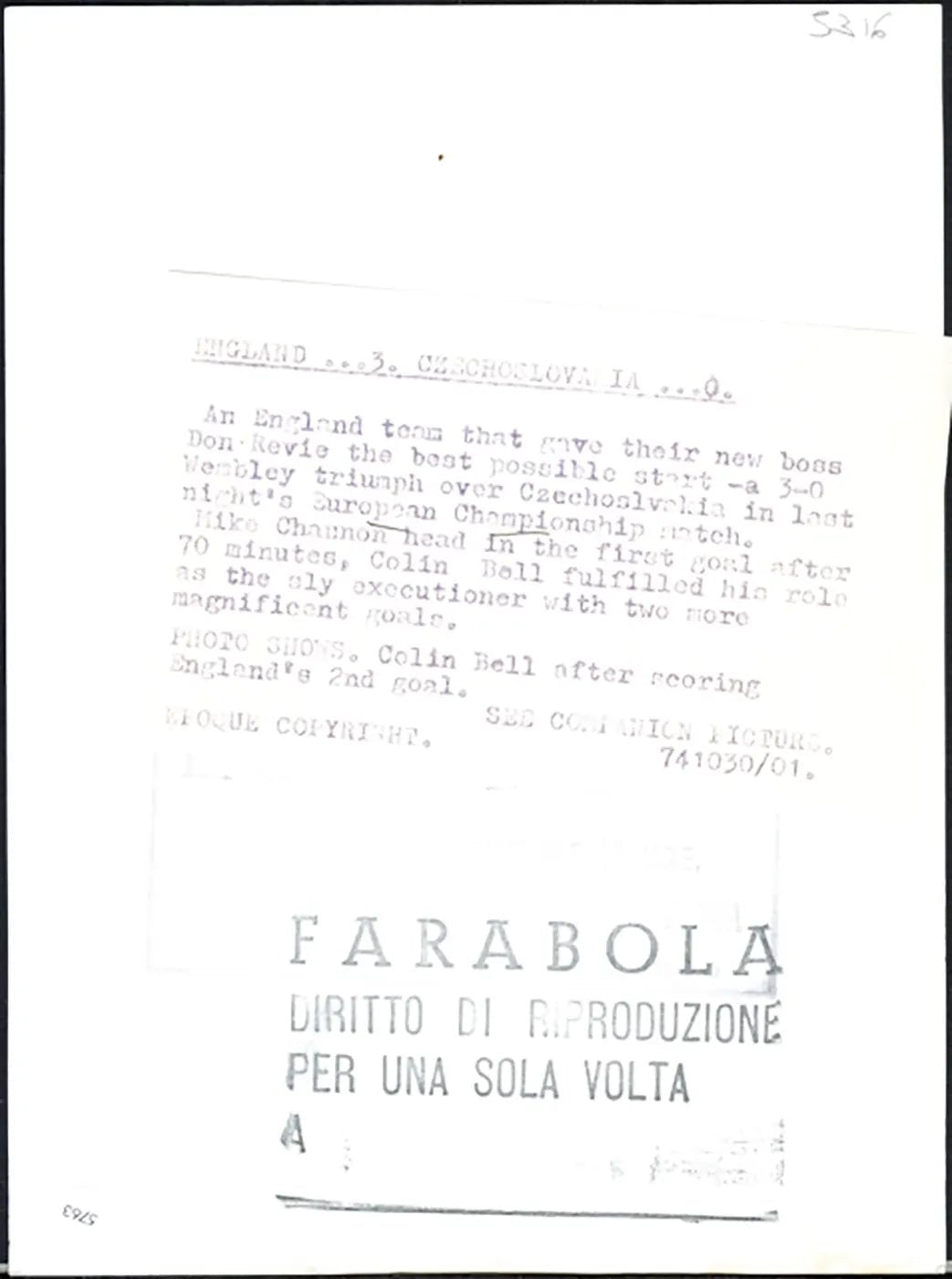 Europei Inghilterra vs Cecoslovacchia 1974 Ft 5763 - Stampa 20x15 cm - Farabola Stampa ai sali d'argento