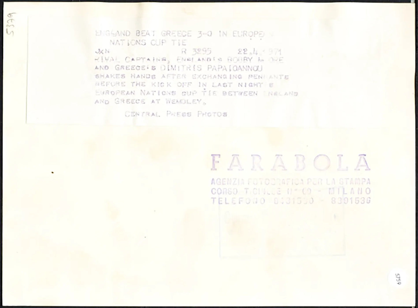 Europei Inghilterra vs Grecia 1971 Ft 5759 - Stampa 20x15 cm - Farabola Stampa ai sali d'argento