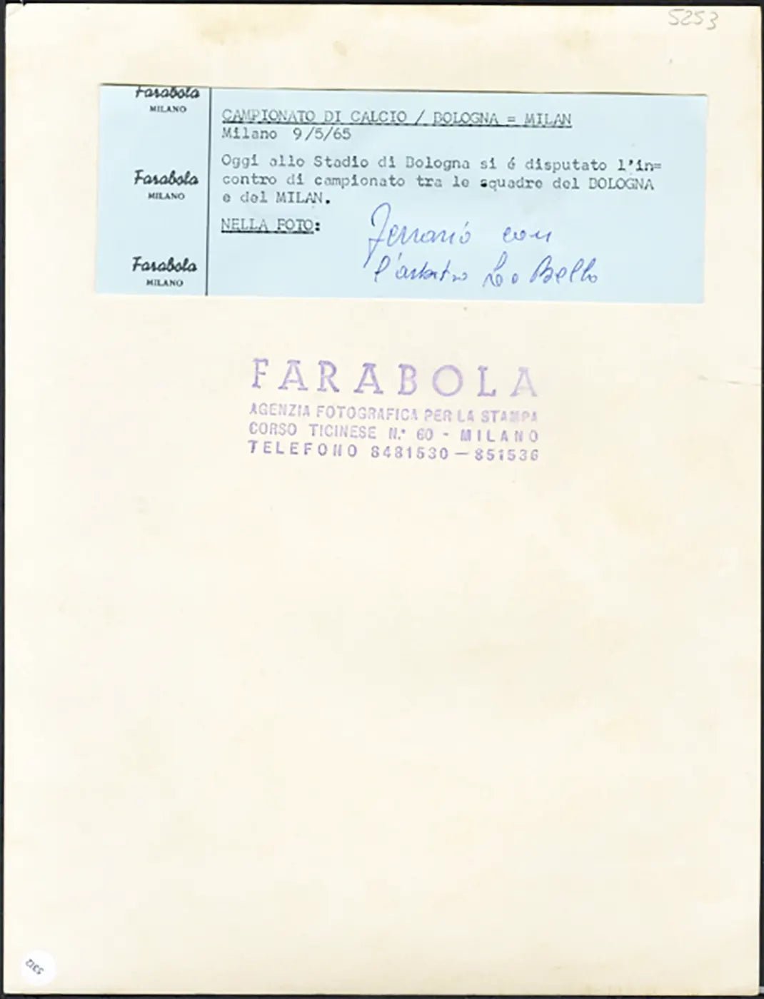 Ferrario e arbitro Lo Bello 1965 Ft 5312 - Stamp 21x27 cm - Farabola Stampa ai sali d'argento