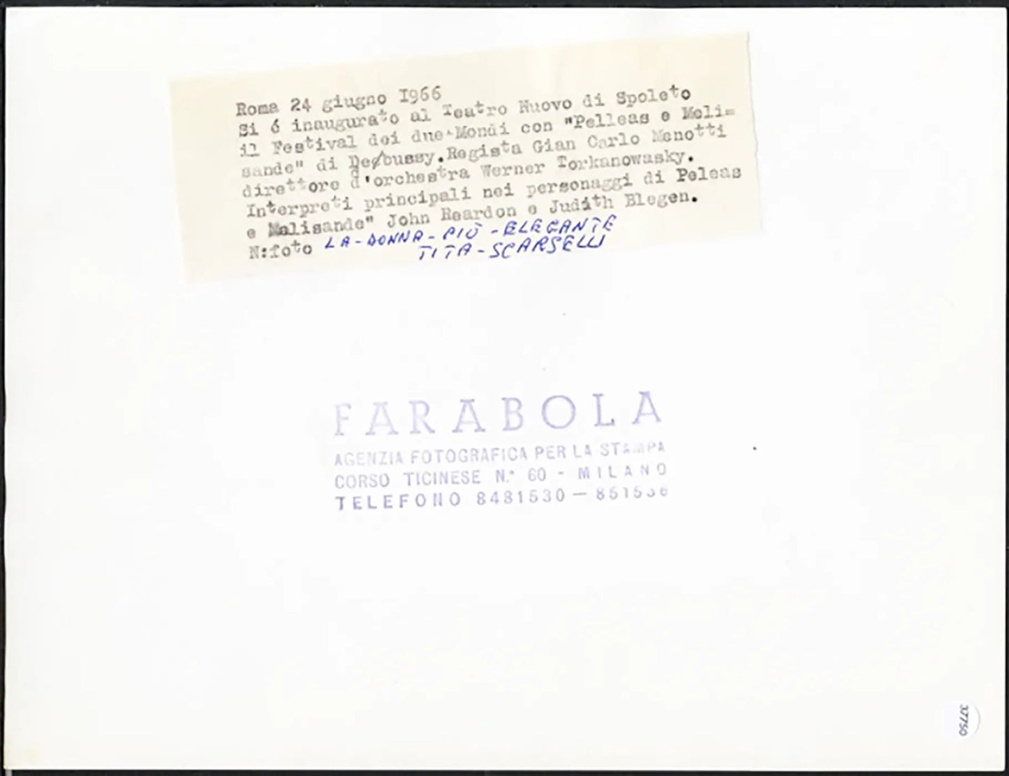 Festival dei Due Mondi Spoleto 1966 Ft 37750 - Stampa 24x18 cm - Farabola Stampa ai sali d'argento (anni 90)