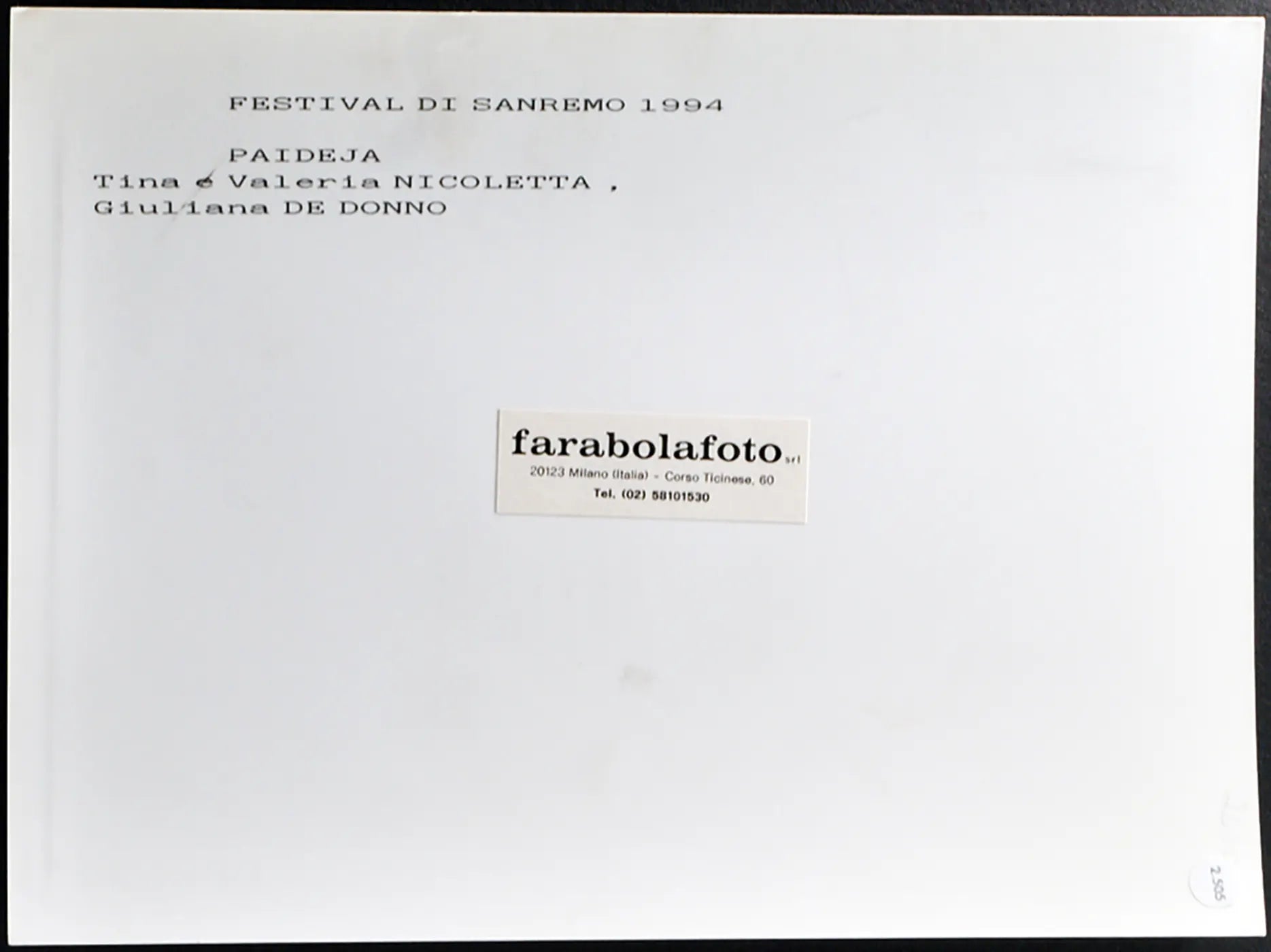 Festival di Sanremo 1994 I Paideja Ft 2505 - Stampa 24x18 cm - Farabola Stampa ai sali d'argento