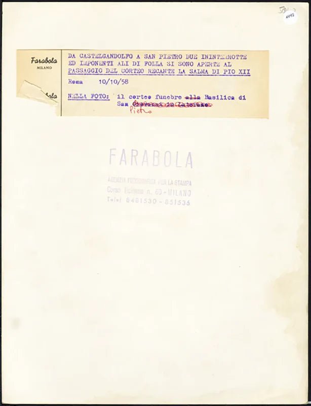 Funerali di Pio XII Roma 1958 Ft 4992 - Stampa 21x27 cm - Farabola Stampa ai sali d'argento