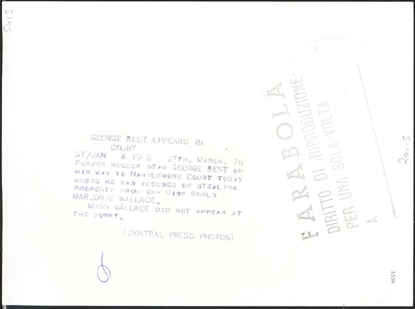 George Best in tribunale 1974 Ft 5539 - Stampa 20x15 cm - Farabola Stampa ai sali d'argento
