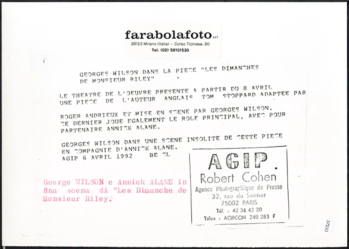 George Wilson e Annick Alane 1992 Ft 37233 - Stampa 21x15 cm - Farabola Stampa ai sali d'argento