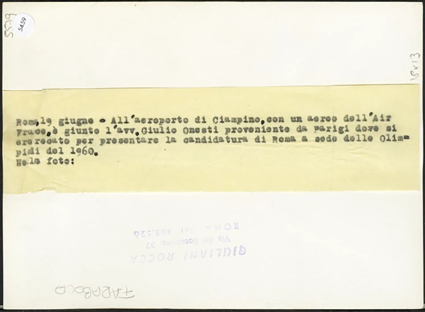 Giulio Onesti presidente Coni 1955 Ft 5459 - Stampa 13x18 cm - Farabola Stampa ai sali d'argento