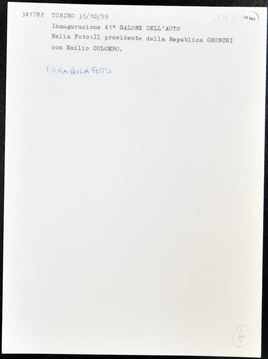 Gronchi al Salone Auto 1959 Ft 35343 - Stampa 24x18 cm - Farabola Stampa ai sali d'argento