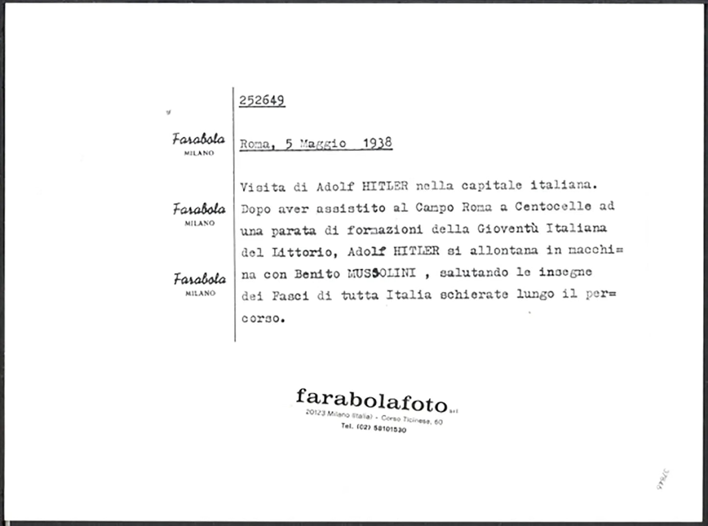Hitler e Mussolini sfilano a Roma 1938 Ft 37846 - Stampa 24x18 cm - Farabola Stampa ai sali d'argento (anni 90)